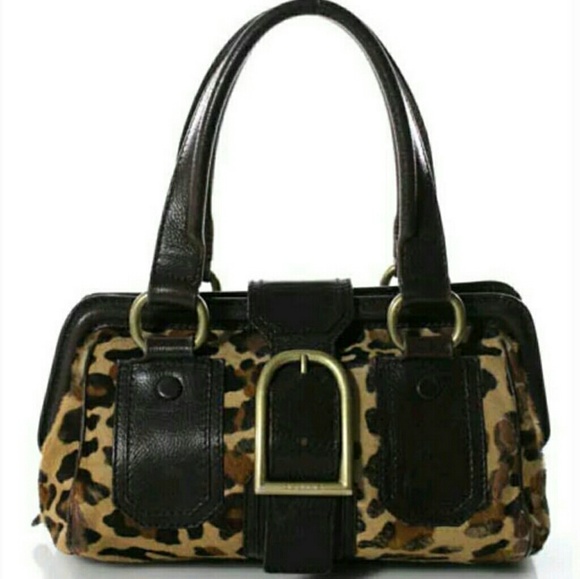 Ella Leopard Brown Beige Leather Pony Brass Satche - Picture 1 of 6